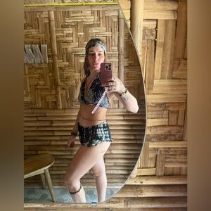 Tribal Wrap Tie Up Halter Black Cream Tan Beige Beach Top 100% Cotton